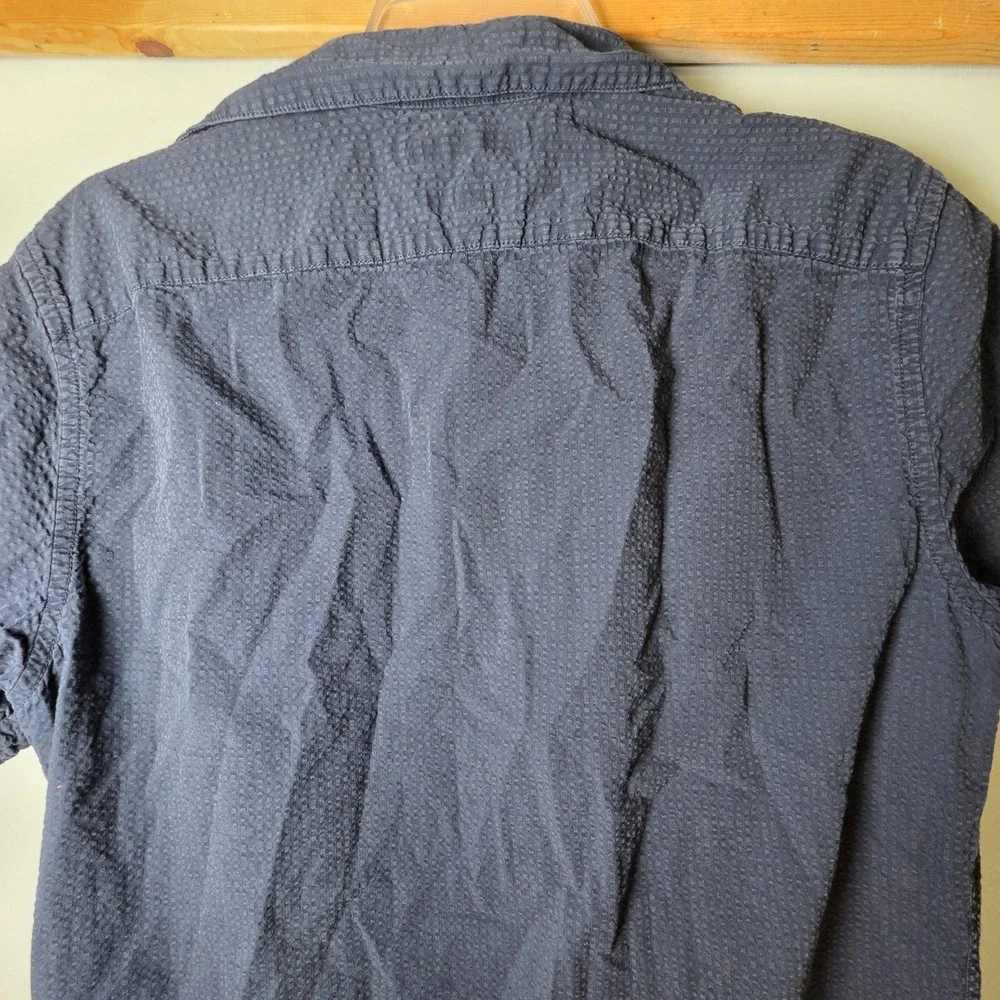 Banana Republic Mens M 100% Cotton Short Sleeve Navy Button Down Classic Coastal